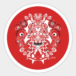 red rose crimson dawn ecopop tree of life catrina skull monster art Sticker